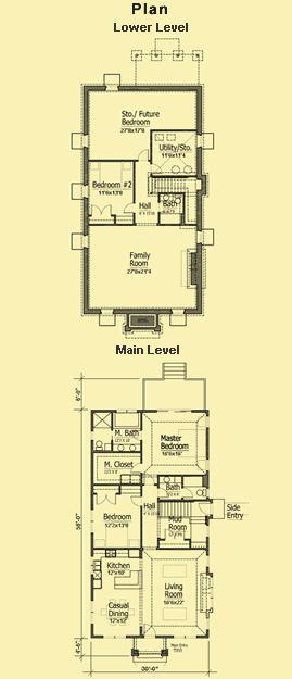 Cottage Bungalow Plans - Simple 2 Bedroom For a Narrow Lot