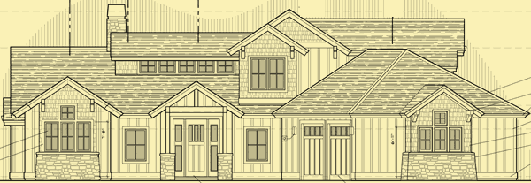 Front Elevation For Three Bedroom One-Story Craftsman
