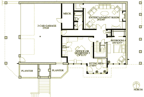 Front View  House  Plans  For a 1  Story  3 Bedroom Home 