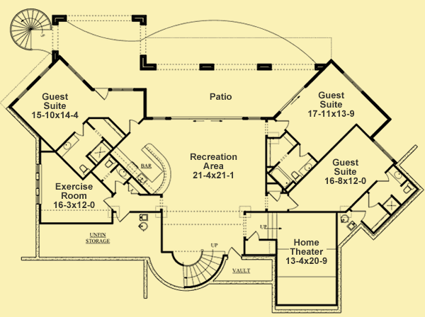 Lower Level Floor Plans For Italian Style With A Courtyard