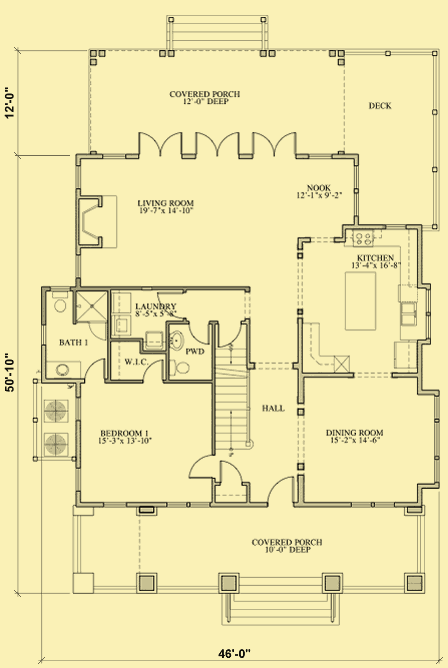 Main Level Floor Plans For Carolina Craftsman Cottage