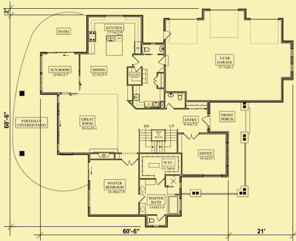 Main Level Floor Plans For Contemporary 3 Bedroom With Office
