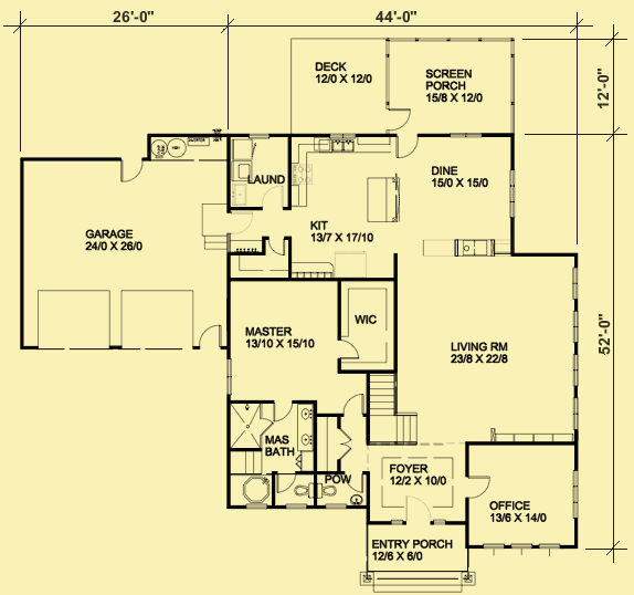 Main Level Floor Plans For Craftsman With A Side View