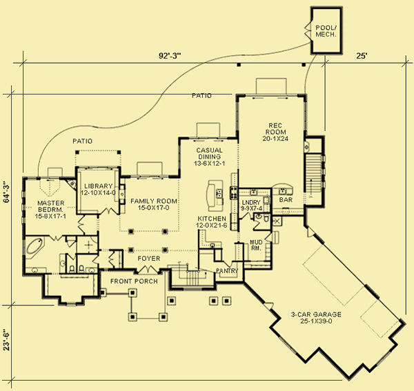 Rear View House Plans For a Large Five Bedroom Home