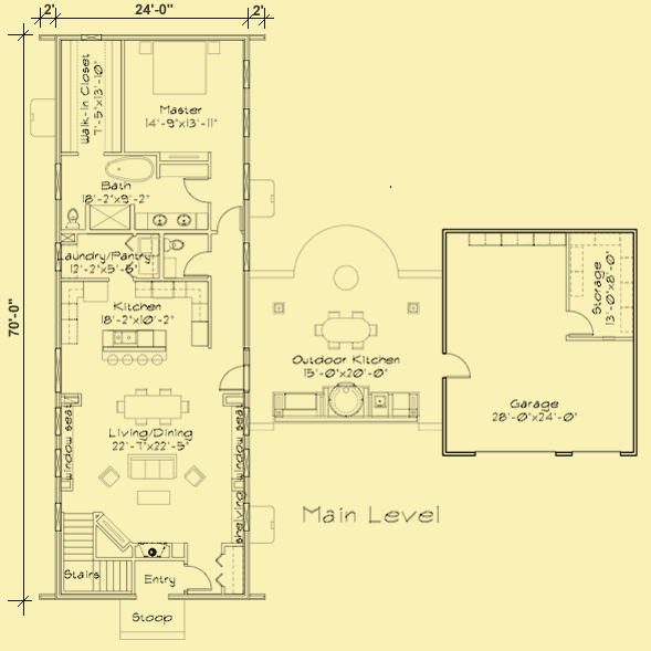 ICF House Plans For a Narrow 1 Story Home With 1 Bedroom