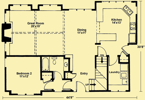 2 Bedroom Lakeside Cottage  Plans  With Terrific Rear  Views 