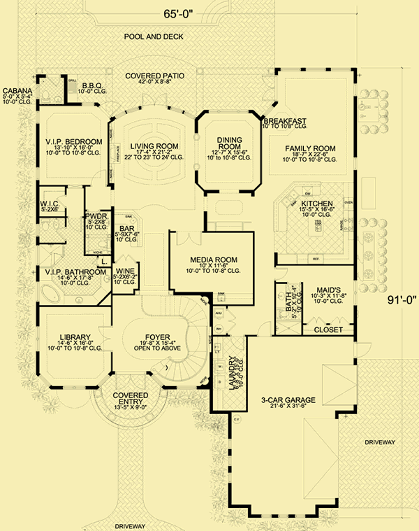 Main Level Floor Plans For Mediterranean Manor