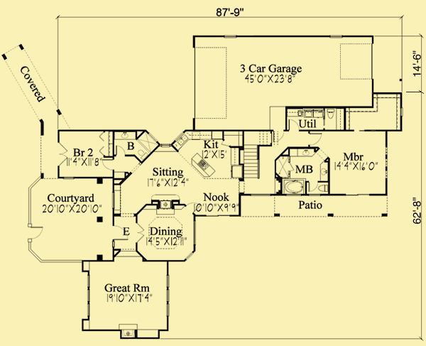 Main Level Floor Plans For Mission Style With Courtyard