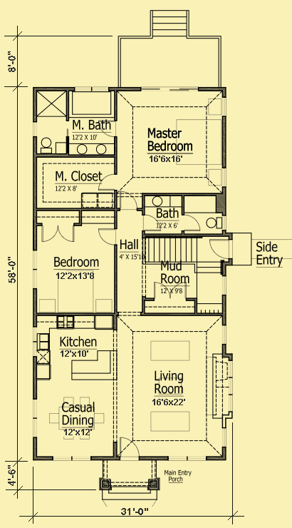 Main Level Floor Plans For Narrow Lot Cottage