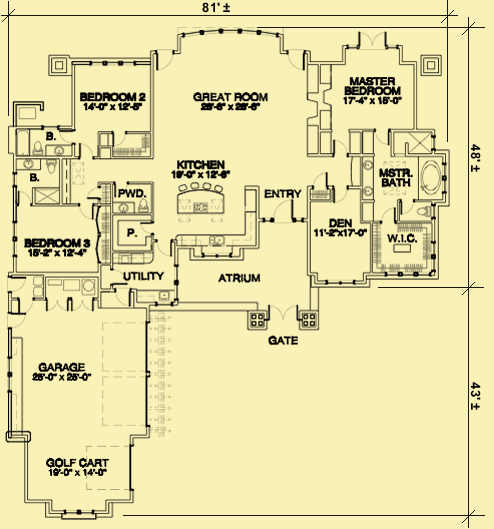 Main Level Floor Plans For One Level With Three Bedrooms