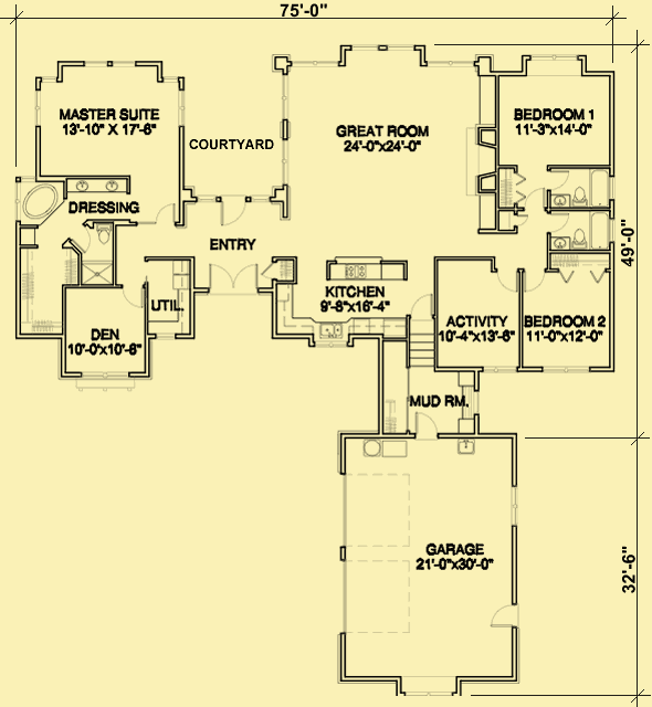 Main Level Floor Plans For One Story With Separate Master