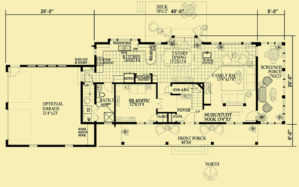 Main Level Floor Plans For Porches Front & Side