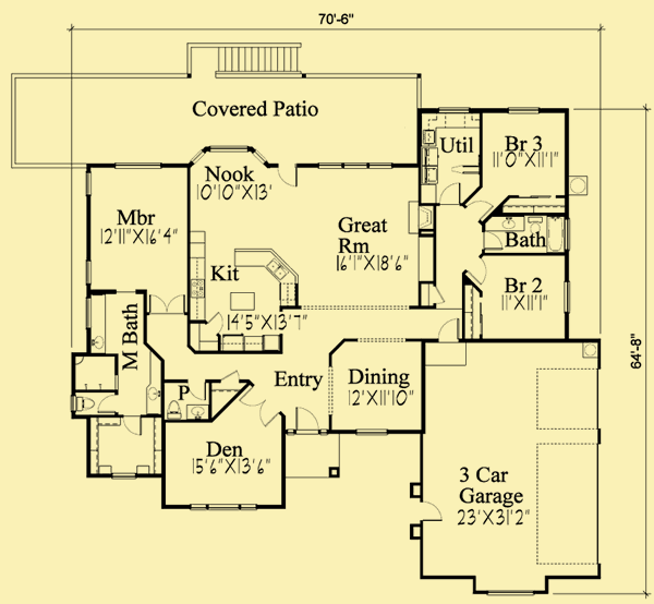 Main Level Floor Plans For Single Story With 3 Bedrooms