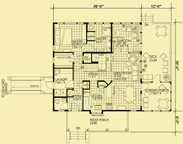 Main Level Floor Plans For Small Sun-Filled Cottage