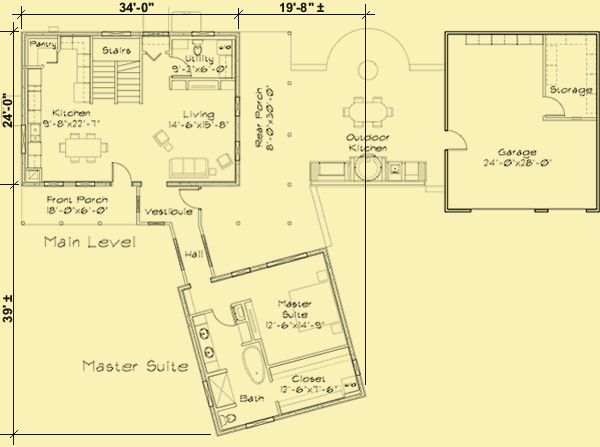 Main Level Floor Plans For Two-Story ICF with Separate Master