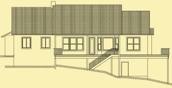 Rear Elevation For Single Story With 3 Bedrooms