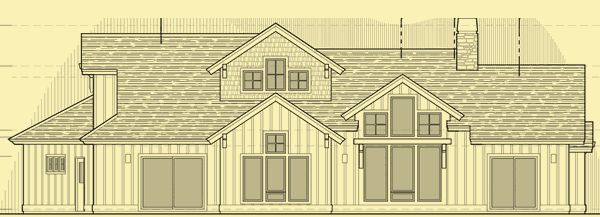 Rear Elevation For Three Bedroom One-Story Craftsman