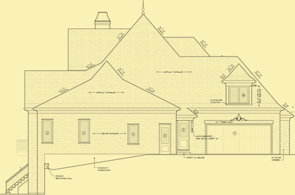 Side 1 Elevation For French Country Home