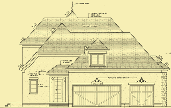 Side 1 Elevation For French Country Manor