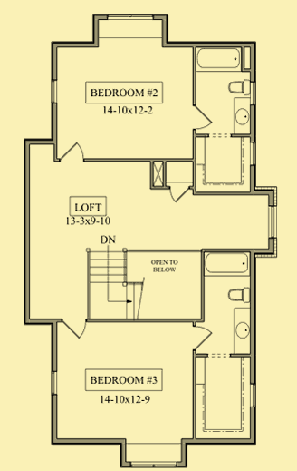 Upper Level Floor Plans For Contemporary 3 Bedroom With Office