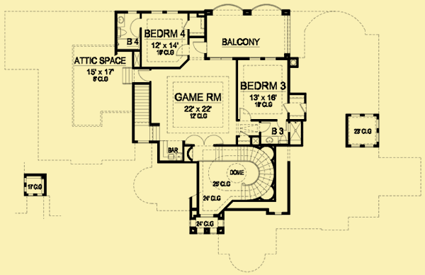 Upper Level Floor Plans For Mediterranean Style Villa