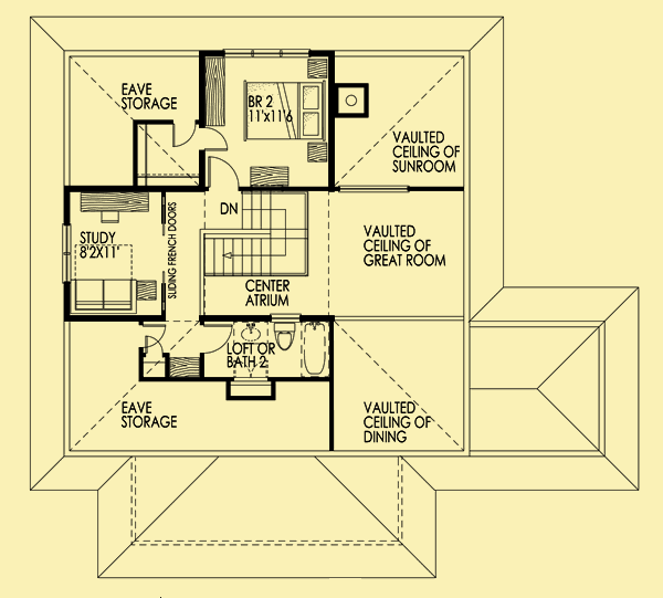 Upper Level Floor Plans For Small Sun-Filled Cottage
