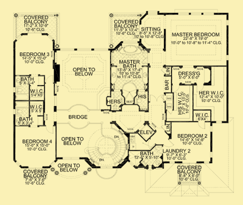 Upper Level Floor Plans For Waterfront Mediterranean Manor
